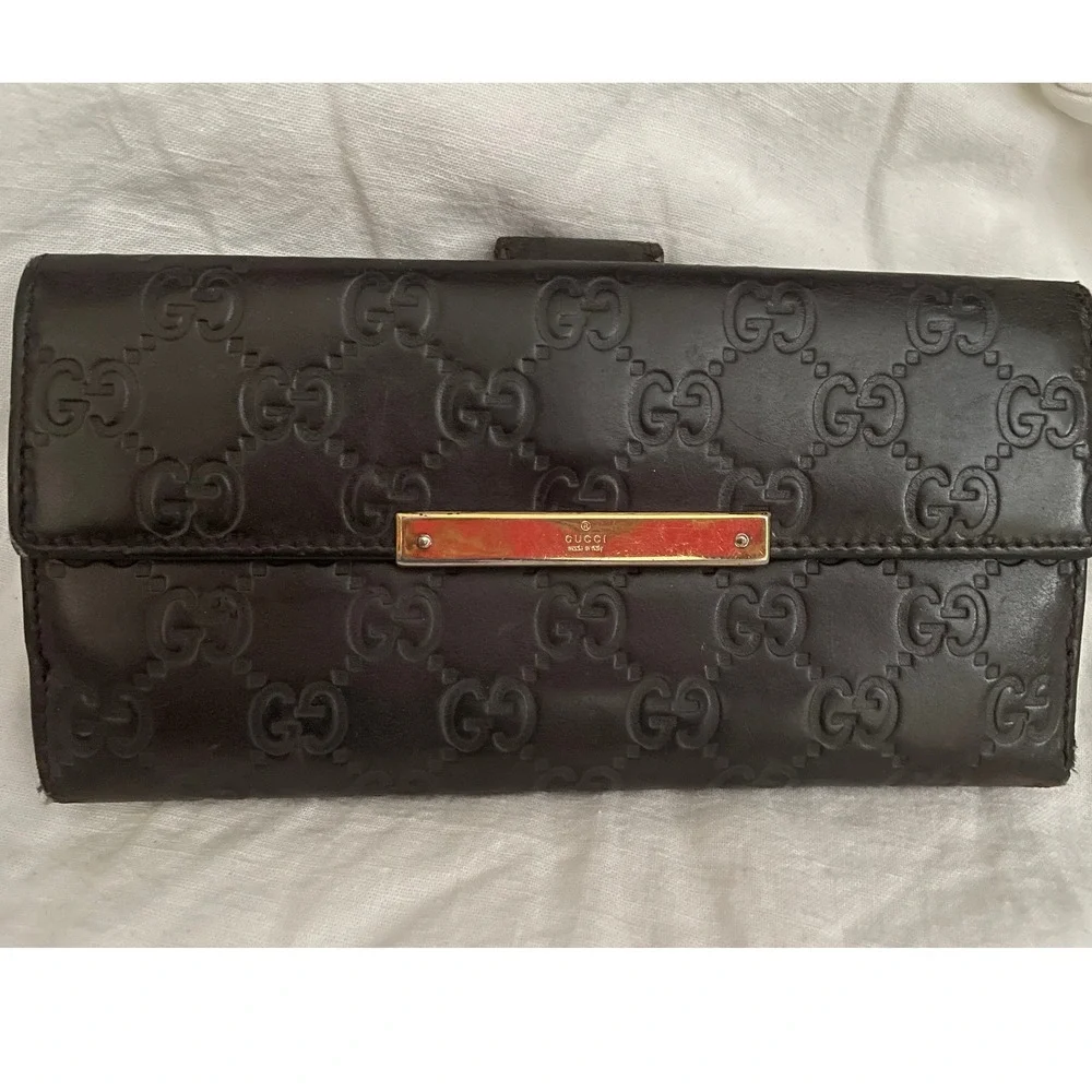 Gucci Dark Brown Guccissima Leather Long Continental Wallet Monogram Logo #665 - Picture 1 of 10